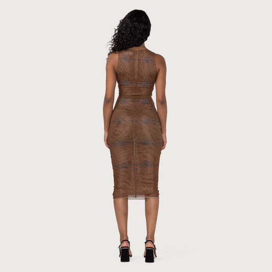 Womens Sleeveless Mesh Dress - Brown