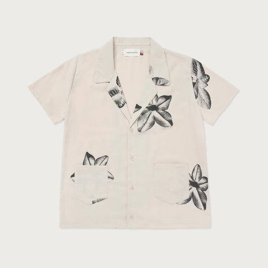 Womens Floral Camp S/S Button Up - Cream