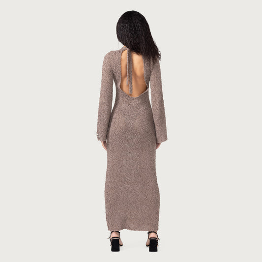 Womens L/S Knit Maxi Dress - Grey