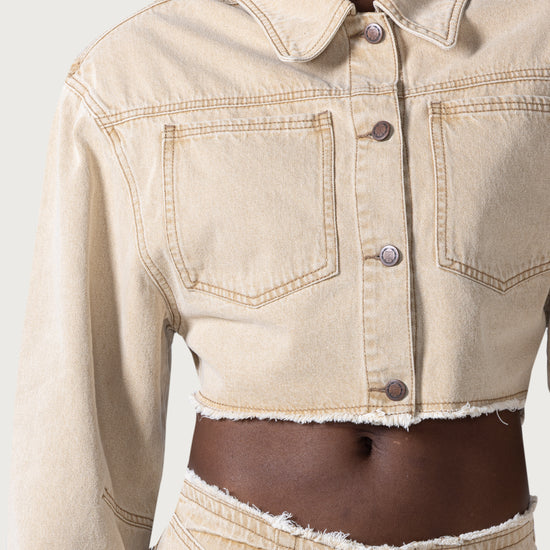 Raw Edge Cropped Jacket - Tan