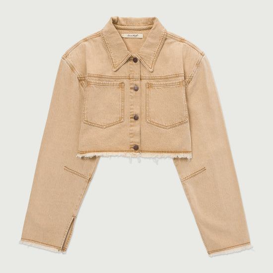 Raw Edge Cropped Jacket - Tan