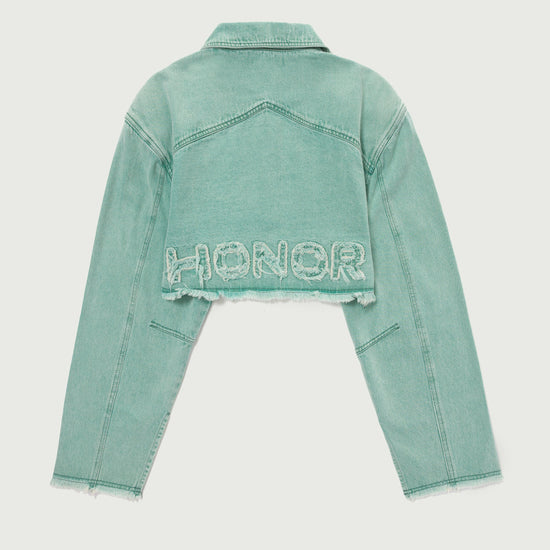 Raw Edge Cropped Jacket - Green