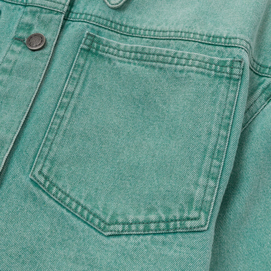 Raw Edge Cropped Jacket - Green