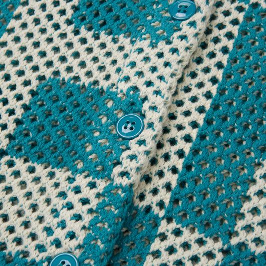 Unisex Crochet S/S Button Down - Teal