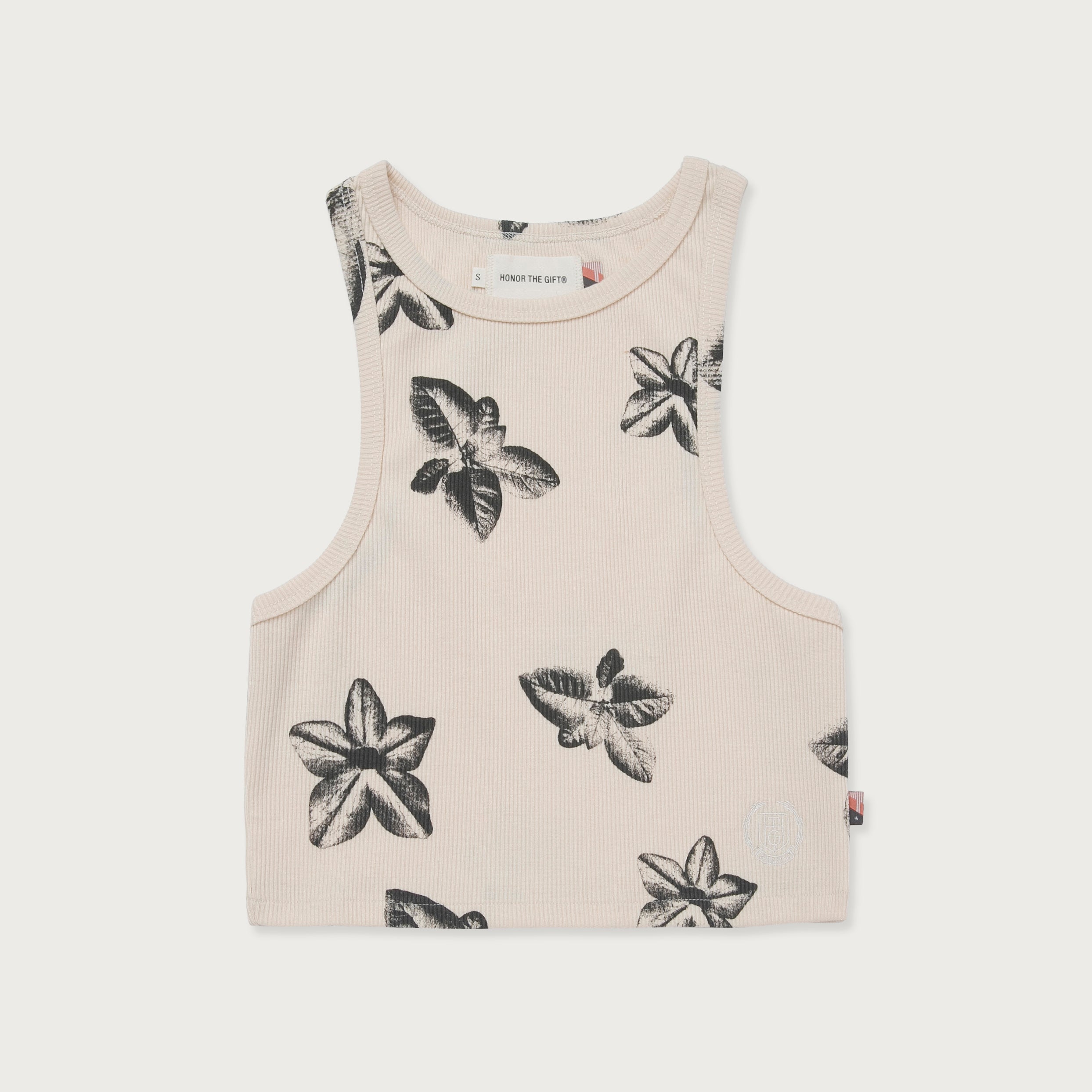 Lace-trimmed Ribbed Tank Top - Cream/floral - Ladies