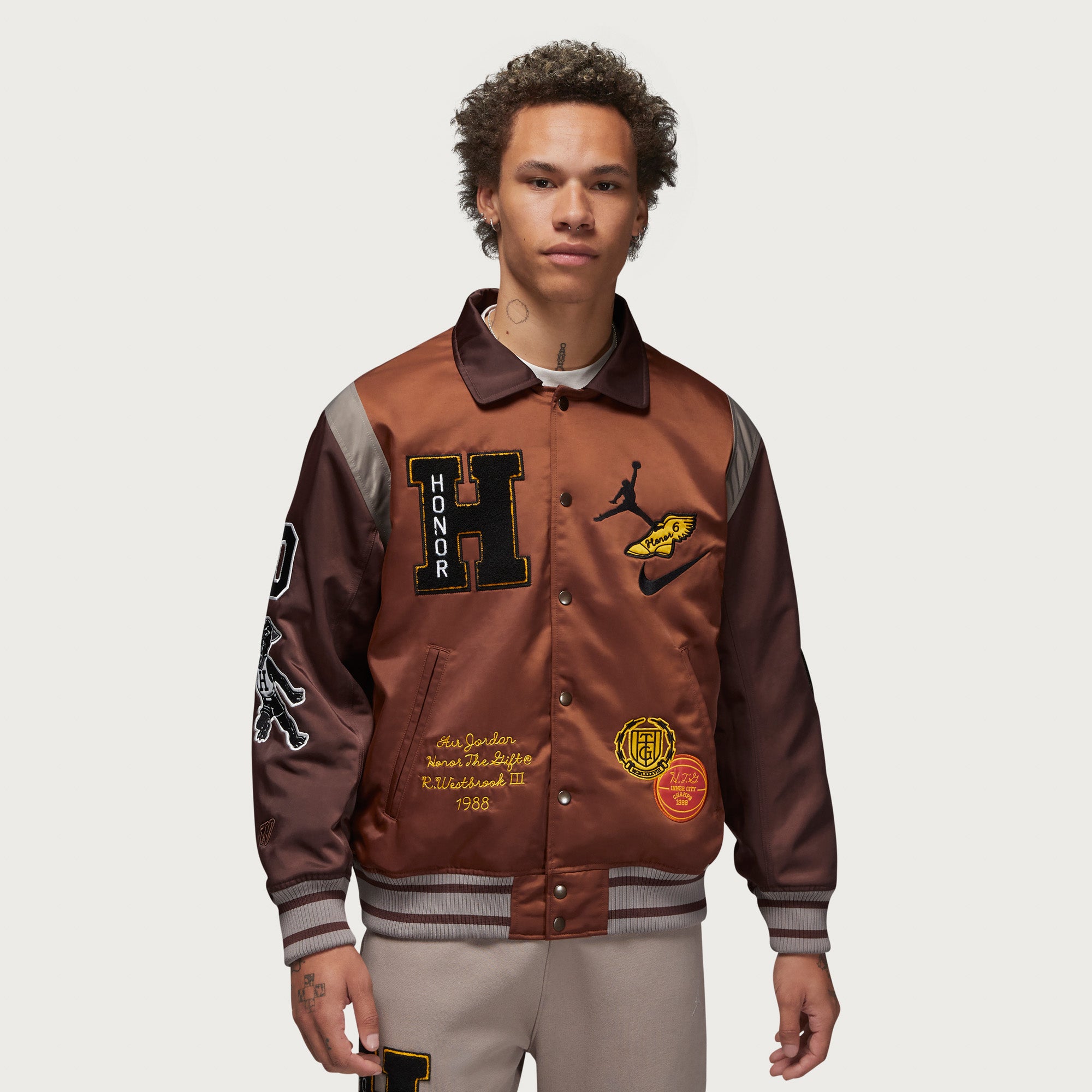 Jordan x HTG® Varsity Jacket - Pecan / Moon Fossil – Honor The Gift