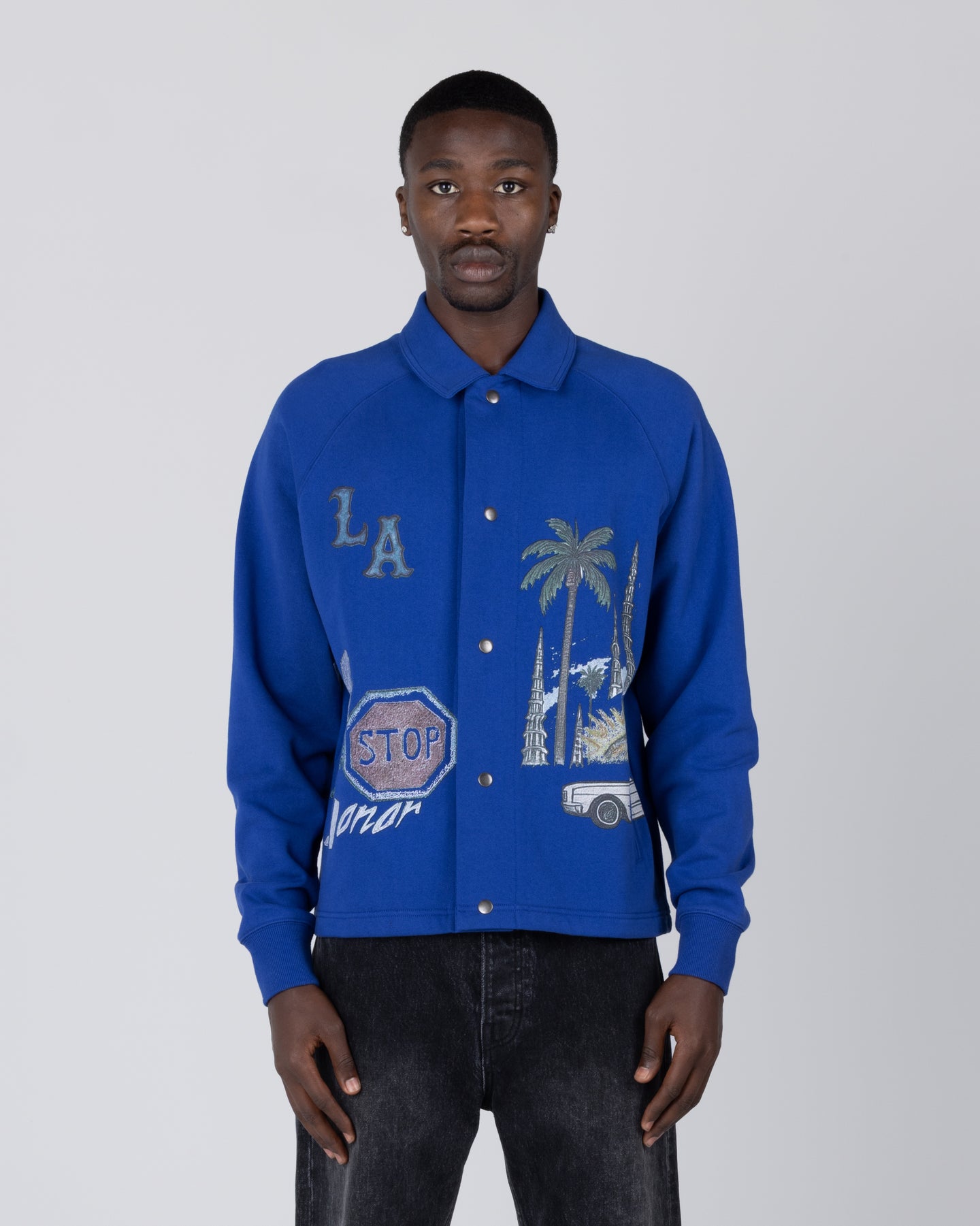 All Over LA Fleece Coaches Jacket - Midnight Blue