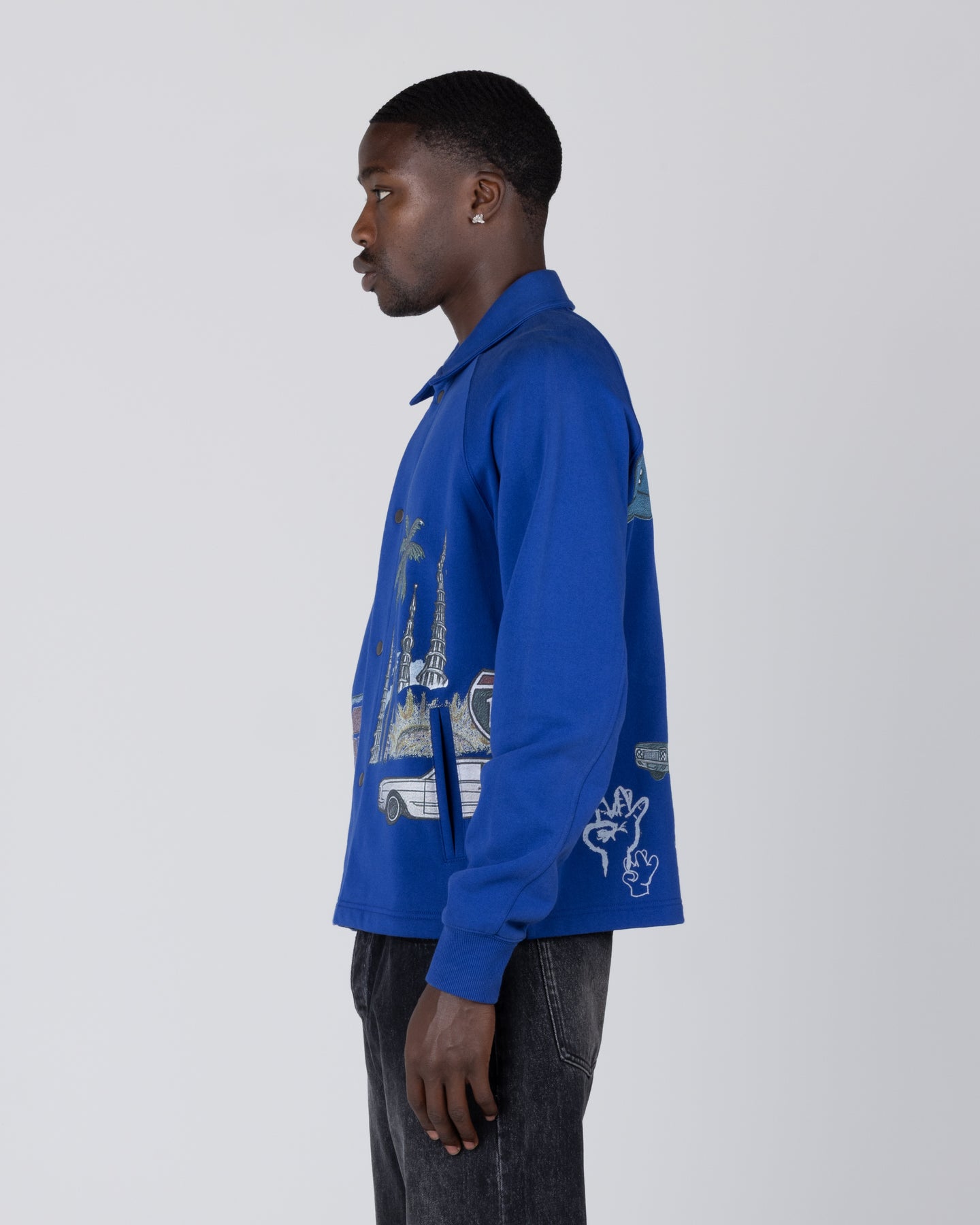 All Over LA Fleece Coaches Jacket - Midnight Blue