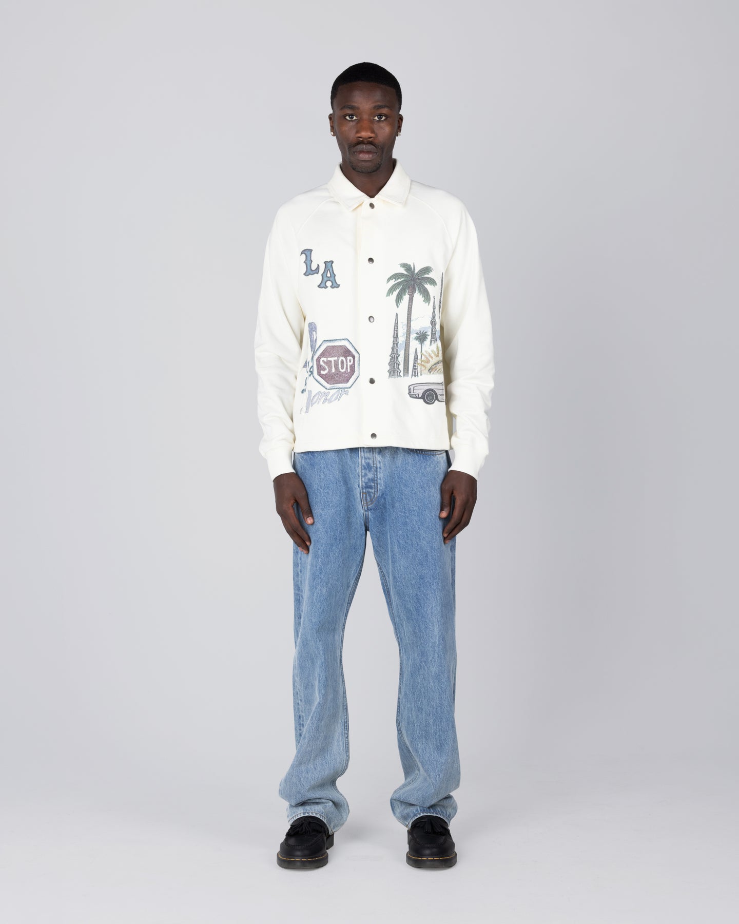 All Over LA Fleece Coaches Jacket - Bone