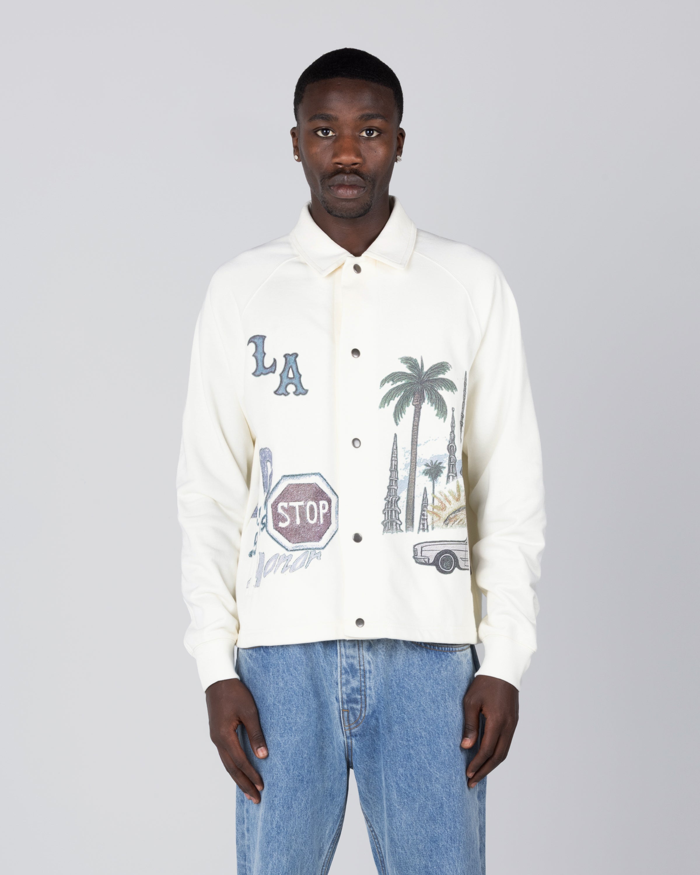 All Over LA Fleece Coaches Jacket - Bone