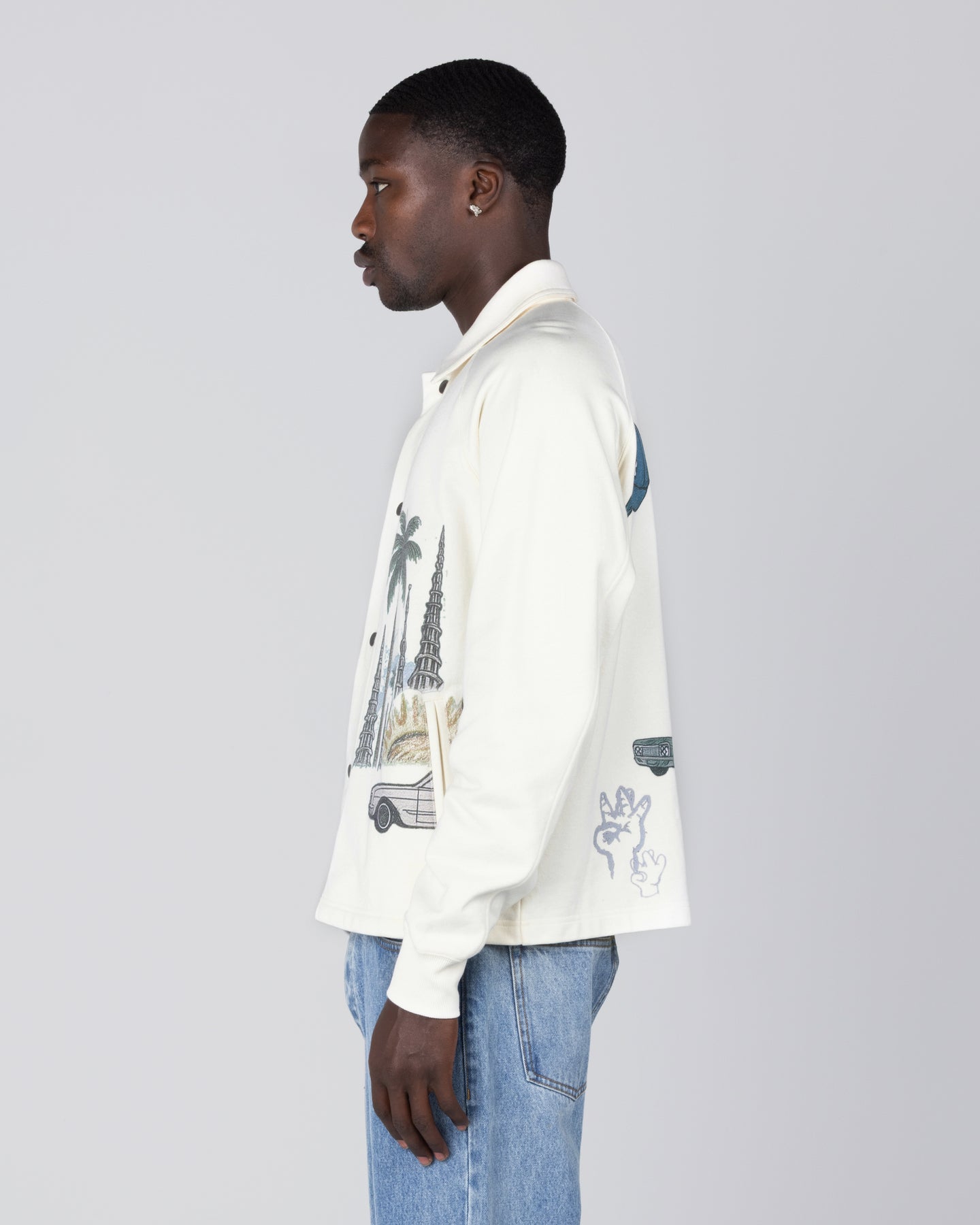 All Over LA Fleece Coaches Jacket - Bone