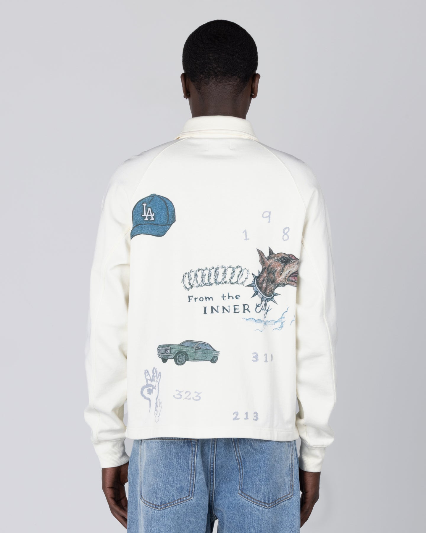 All Over LA Fleece Coaches Jacket - Bone