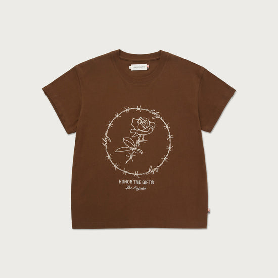 Womens Barbwire Rose T-Shirt - Brown