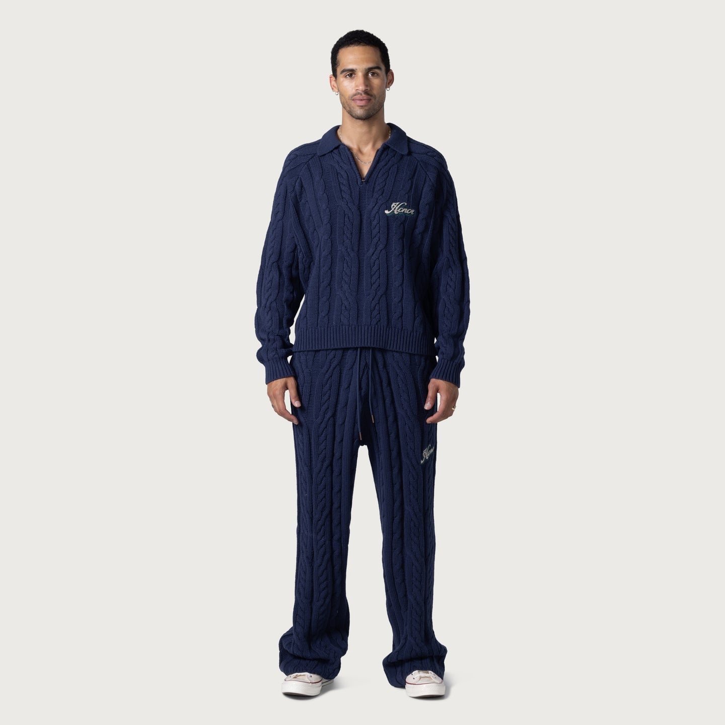 Cable Knit Leisure Pant - Navy