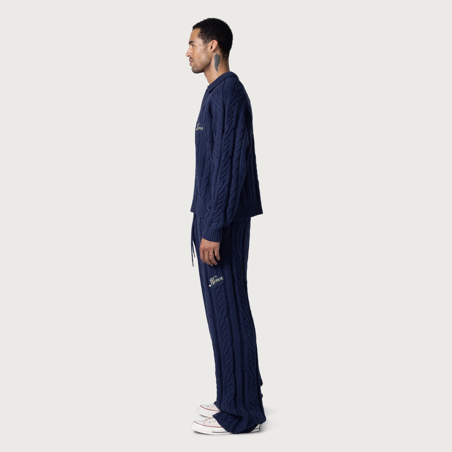 Cable Knit Leisure Pant - Navy