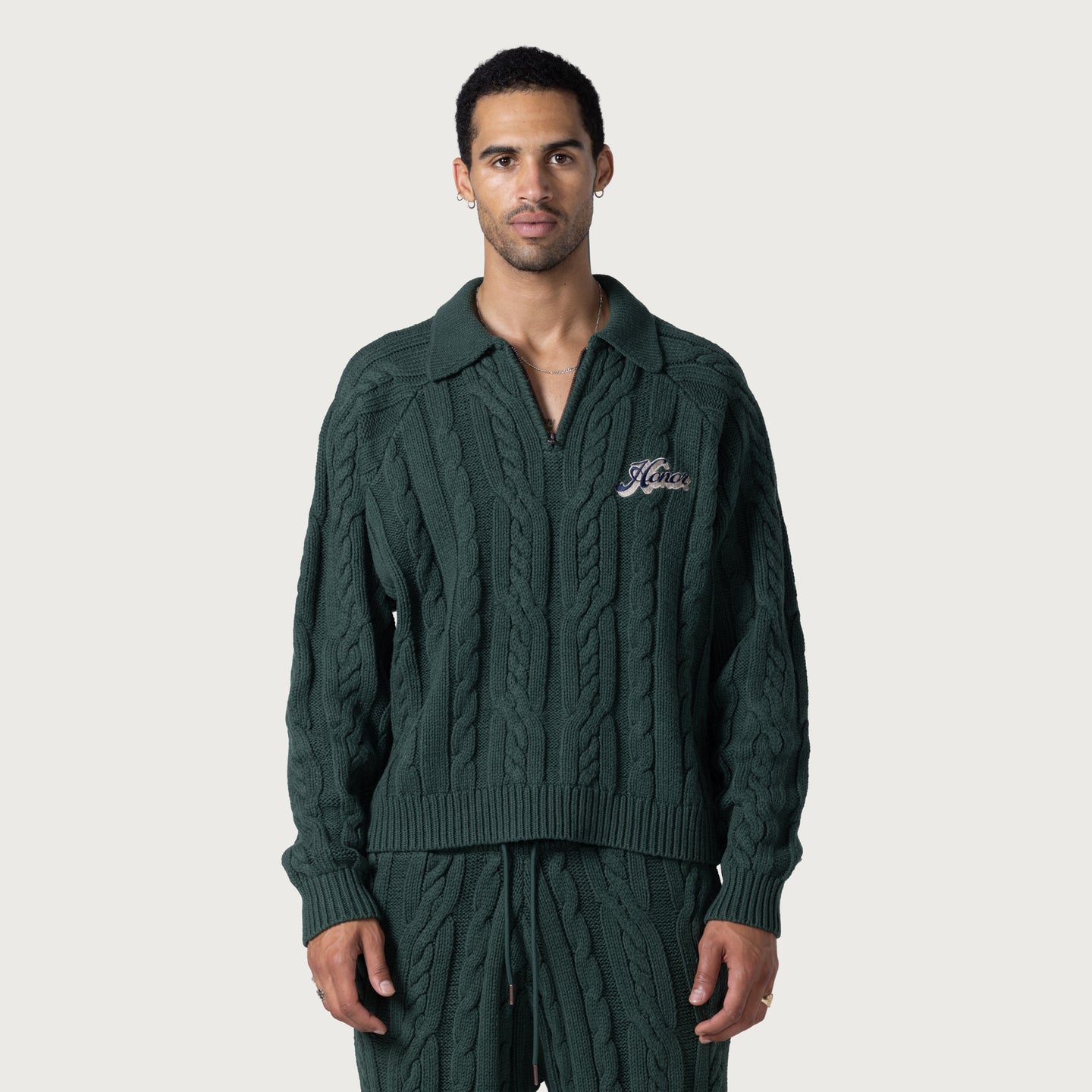 Cable Zip Leisure Henley - Green