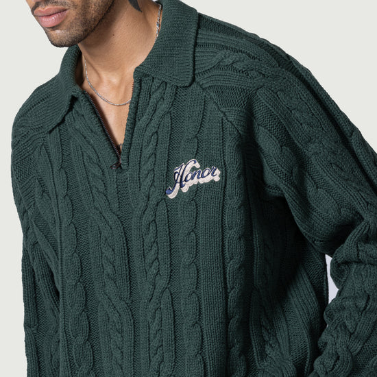 Cable Zip Leisure Henley - Green