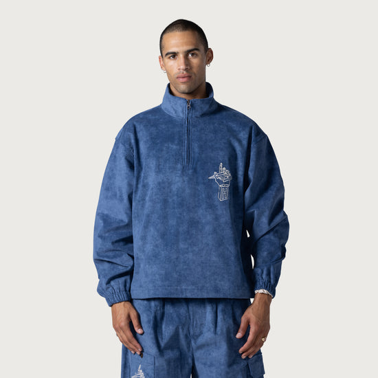 Corduroy Qtr Zip Anorak - Blue