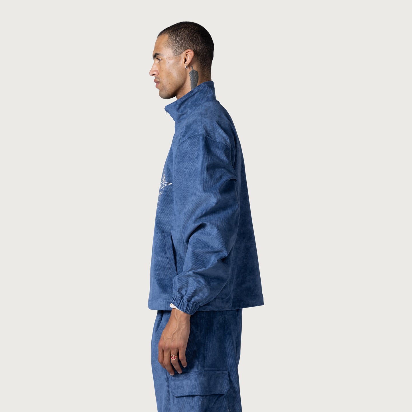 Corduroy Qtr Zip Anorak - Blue