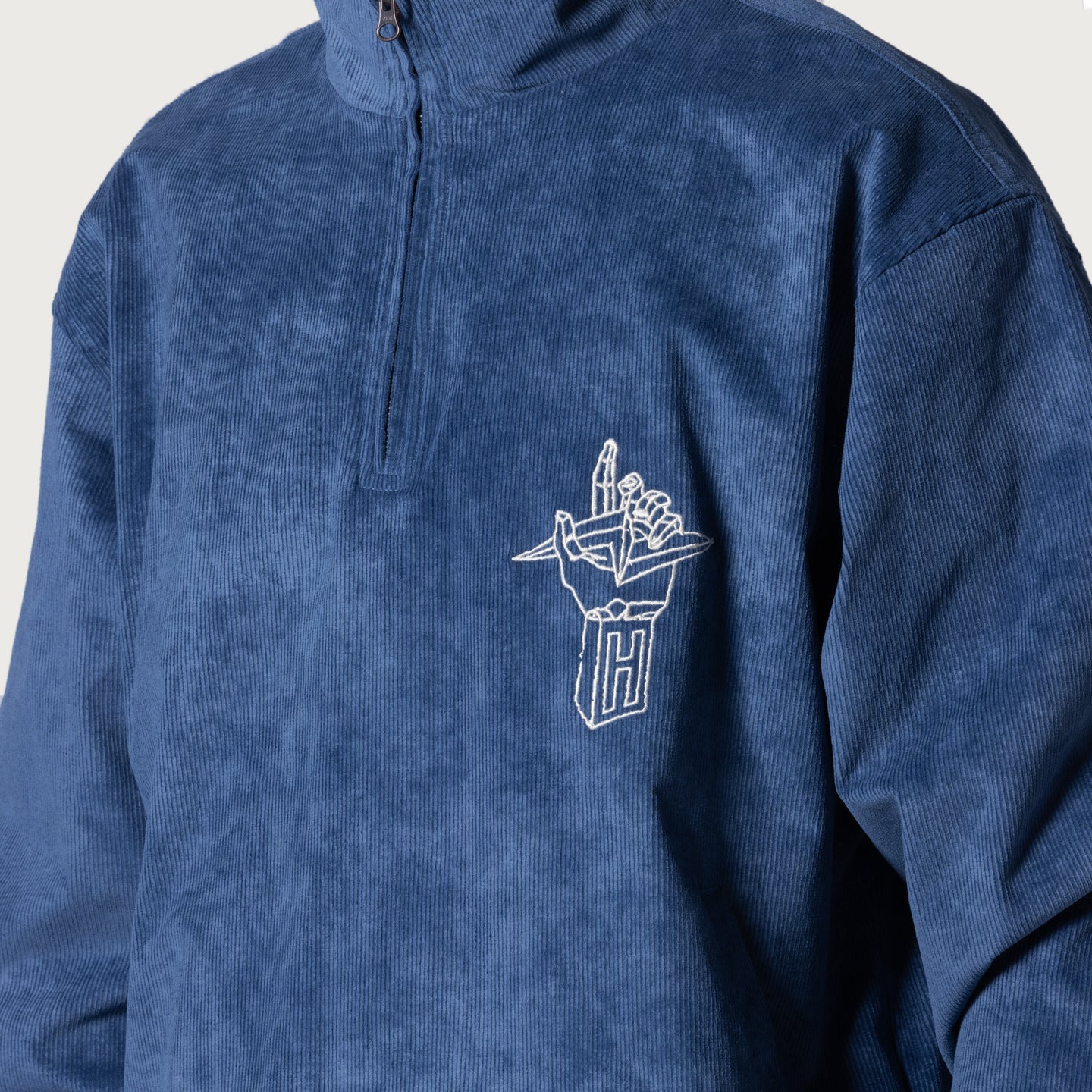 Corduroy Qtr Zip Anorak - Blue