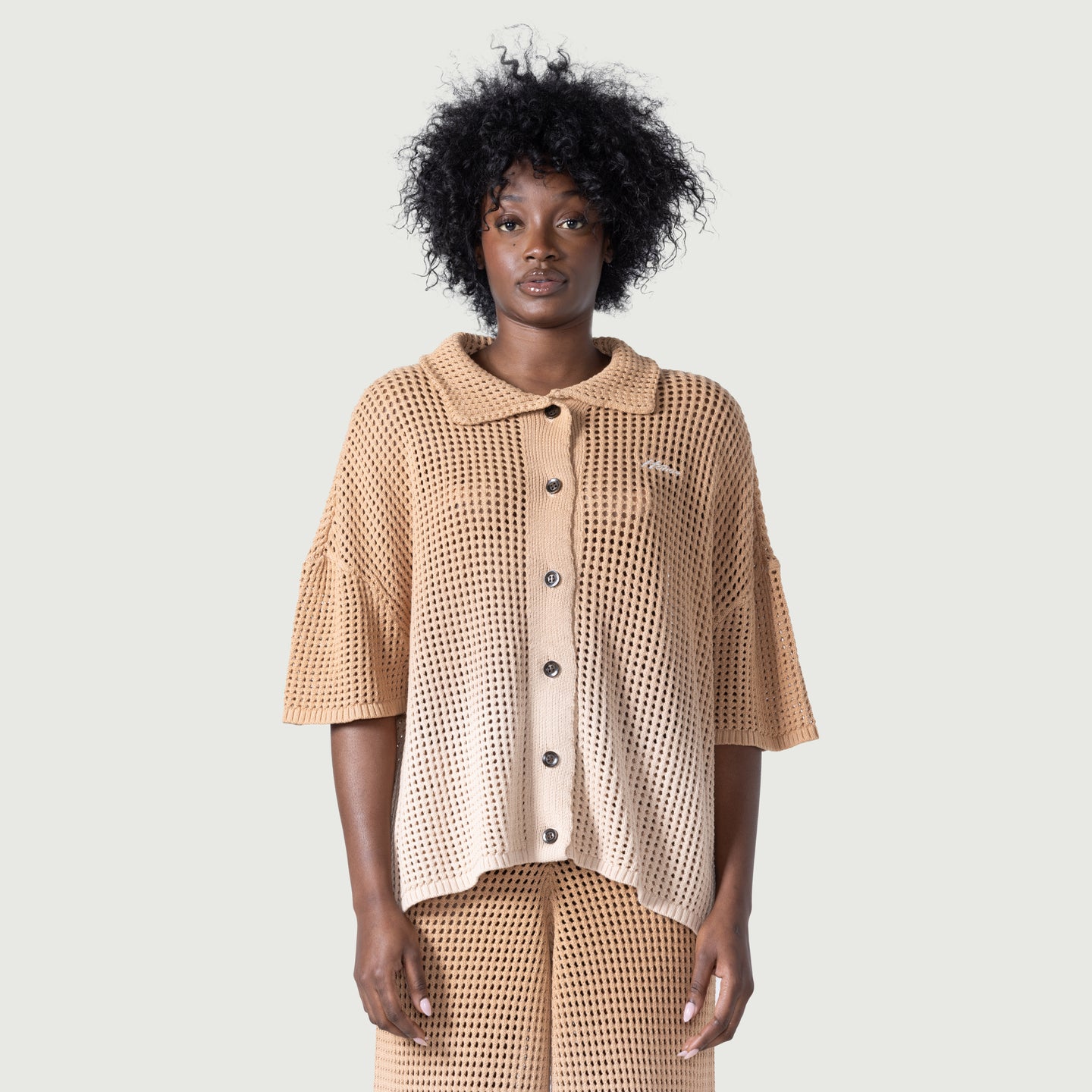 Crochet Ombre Shirt - Tan