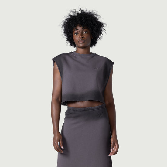 Cropped Spray Muscle Top - Black