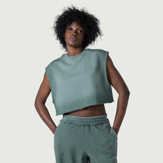 Cropped Spray Muscle Top - Green
