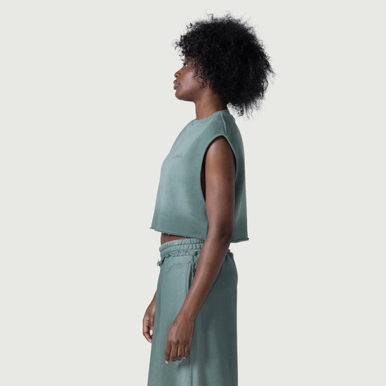 Cropped Spray Muscle Top - Green
