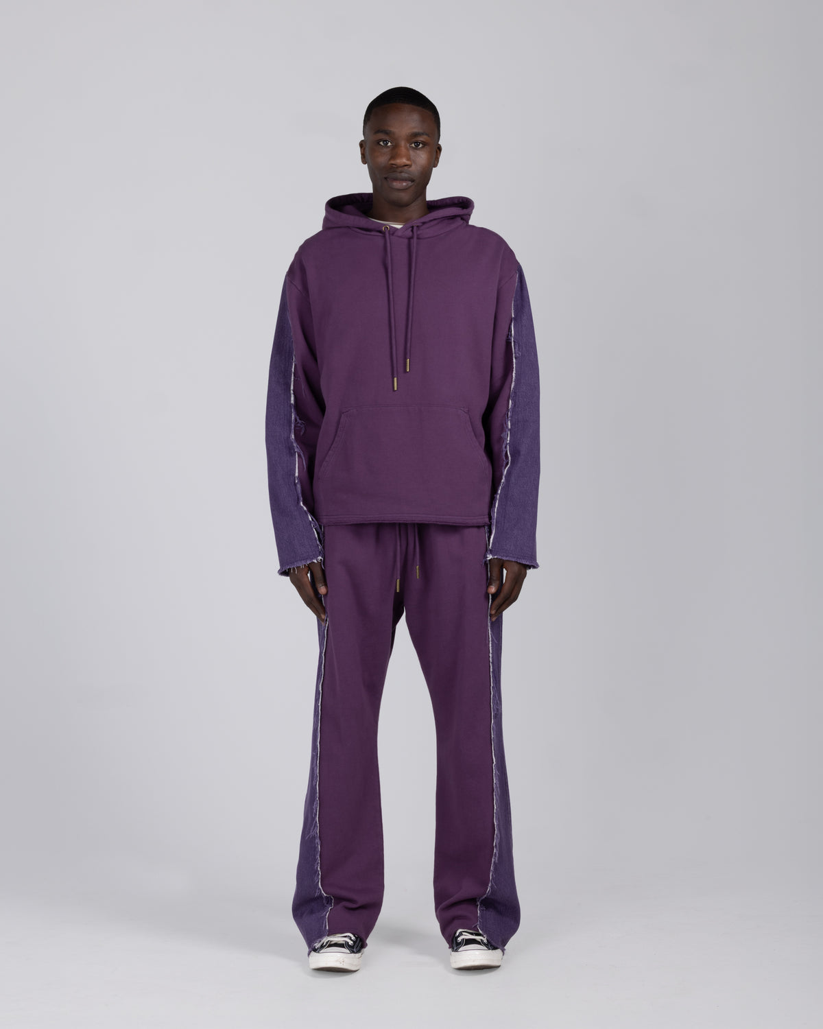 Denim Panel Flare Sweatpant - Purple
