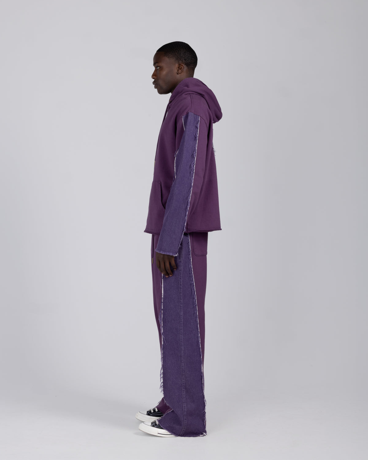 Denim Panel Flare Sweatpant - Purple