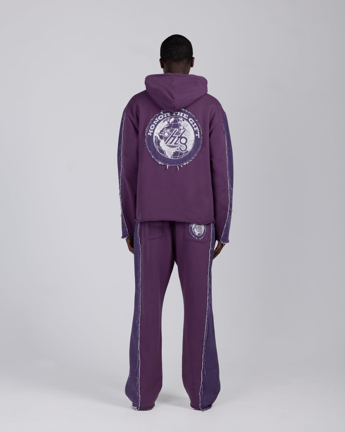 Denim Panel Flare Sweatpant - Purple