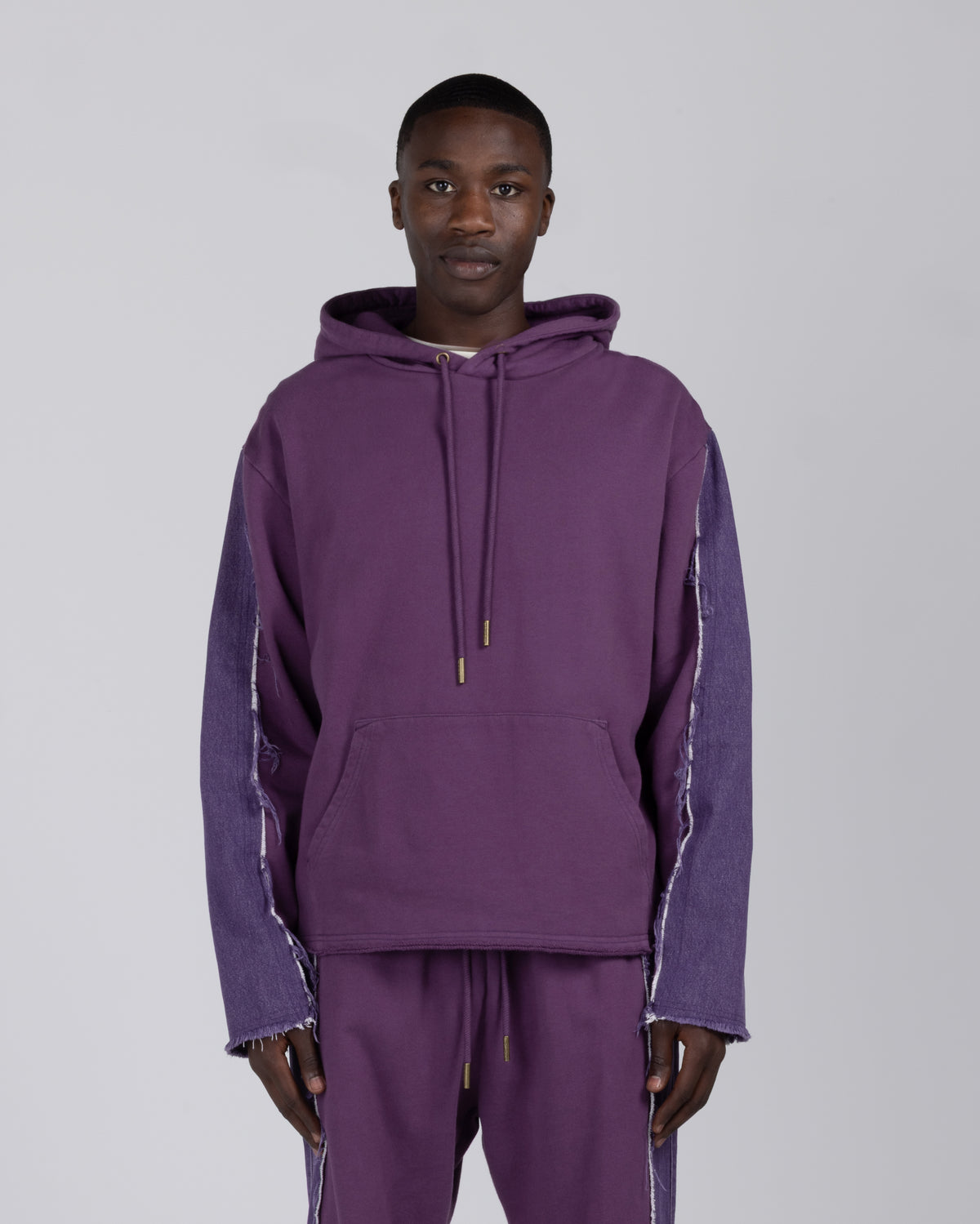 Denim Panel Hoodie - Purple