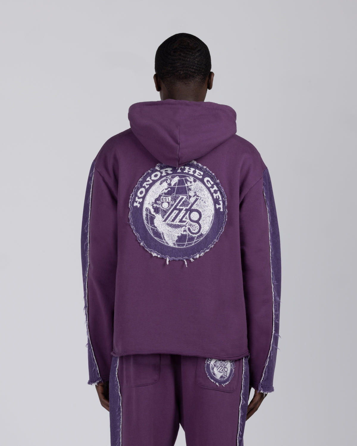 Denim Panel Hoodie - Purple