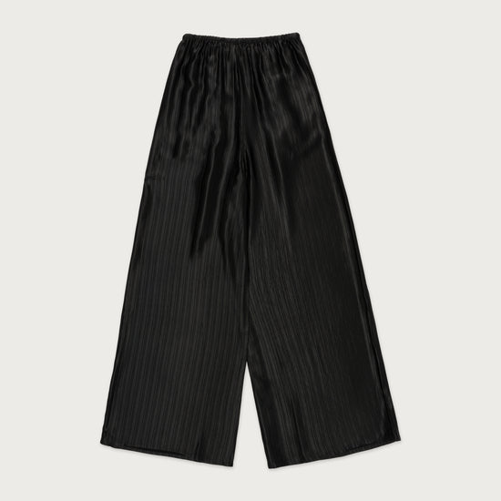 Loose Satin Stripe Wide Leg - Black