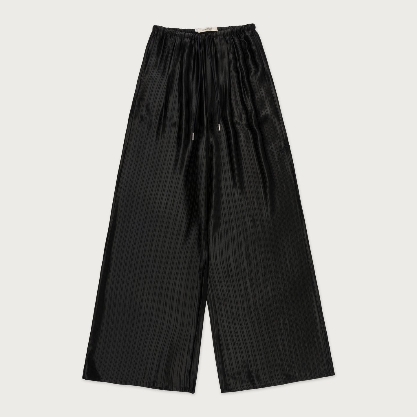 Loose Satin Stripe Wide Leg - Black
