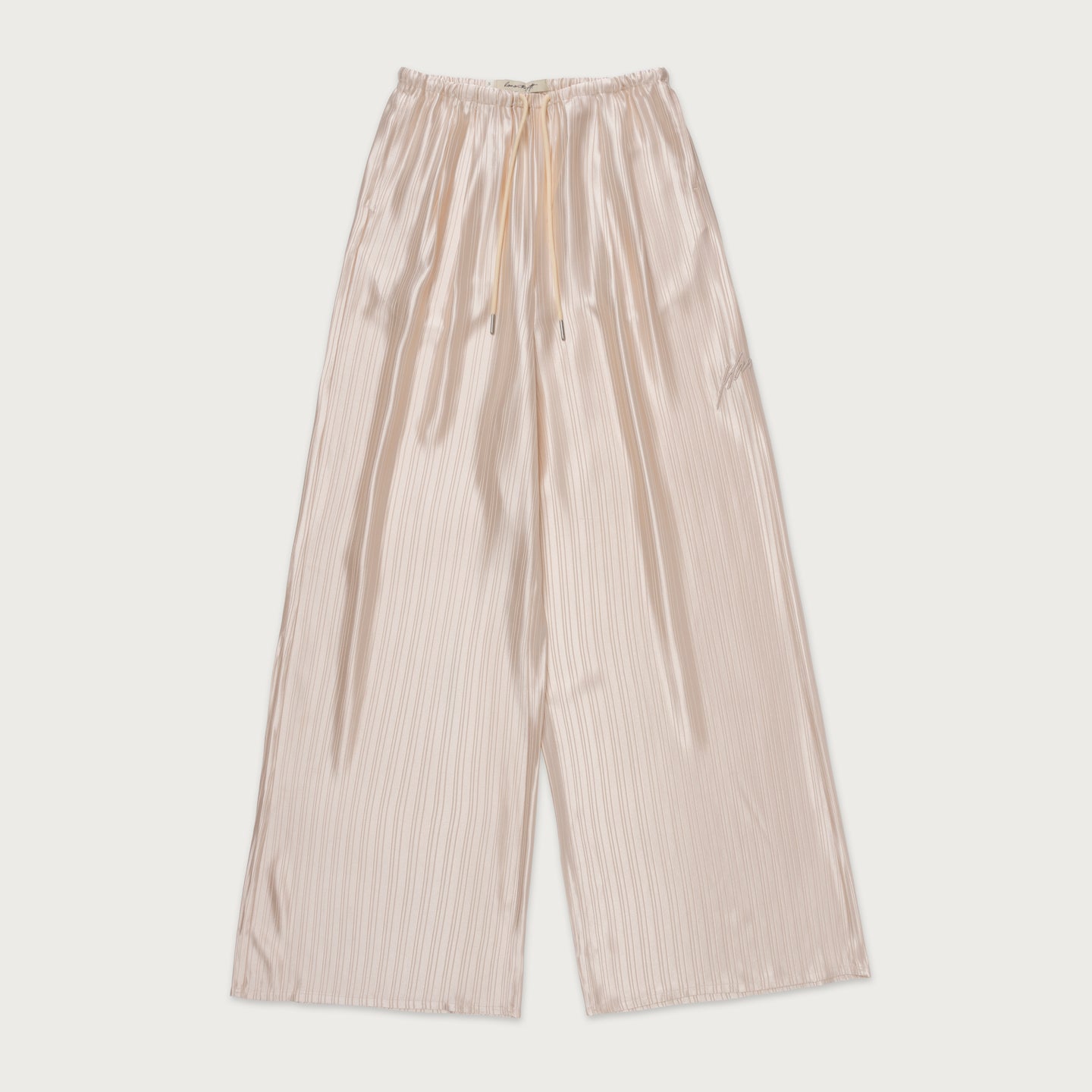 Loose Satin Stripe Wide Leg - Cream