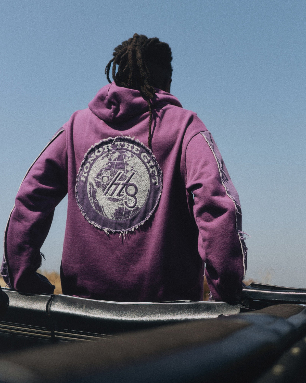 Denim Panel Hoodie - Purple