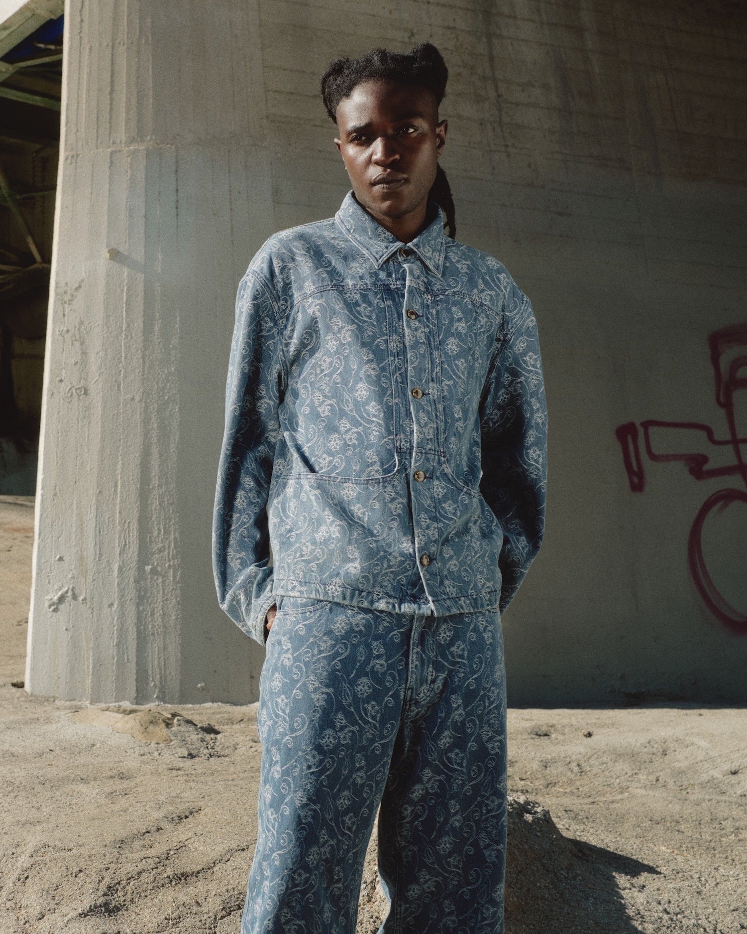 Floral Utility Jacket - Light Indigo