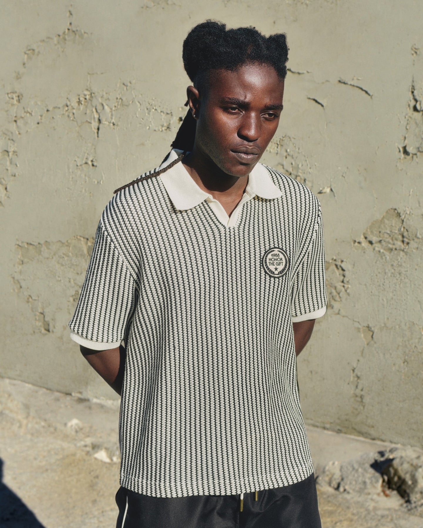 Striped Knit Polo - Bone