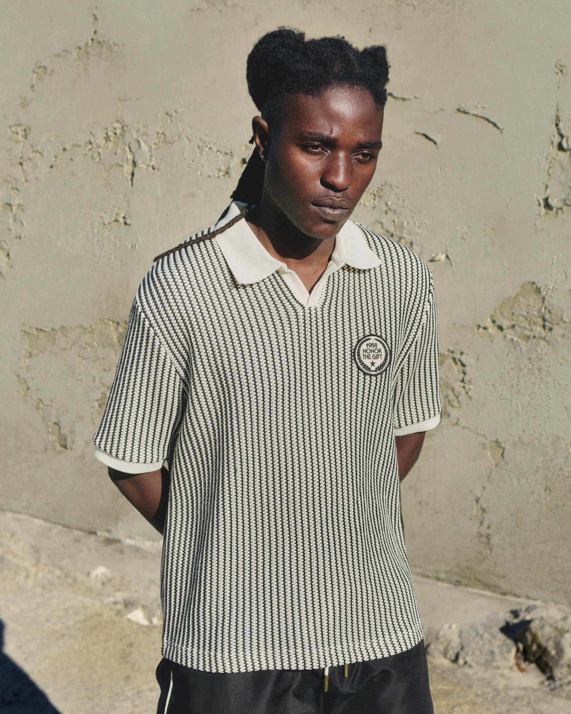 Striped Knit Polo - Bone