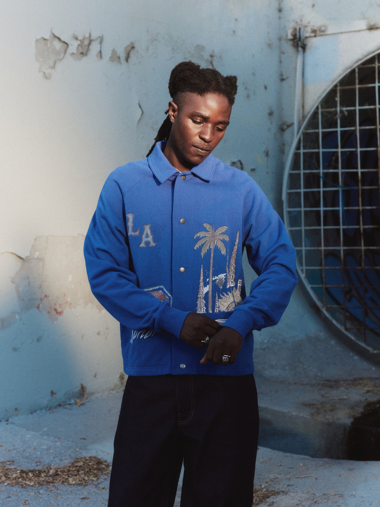 All Over LA Fleece Coaches Jacket - Midnight Blue