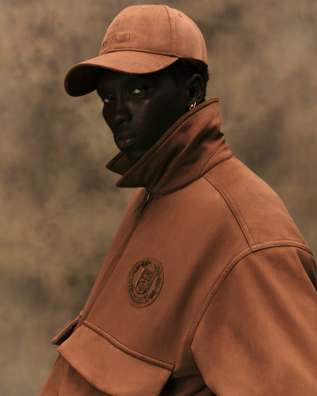 Emblem Suede Flight Jacket - Brown
