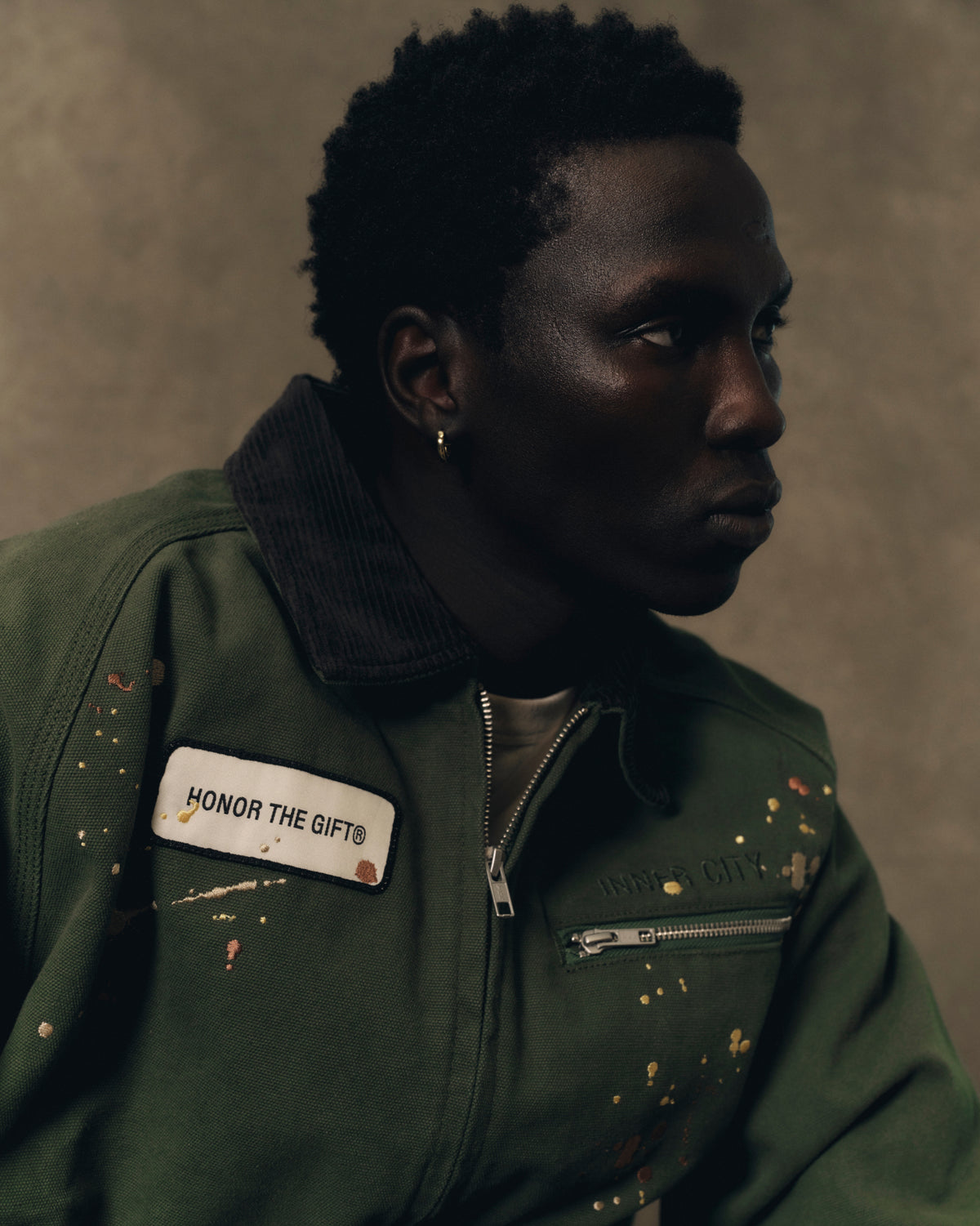 Embroidered Canvas Work Jacket - Forest