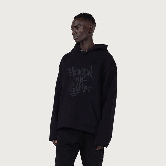 Script Embroidered Hoodie - Black