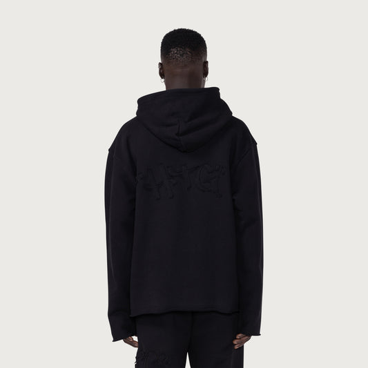 Script Embroidered Hoodie - Black