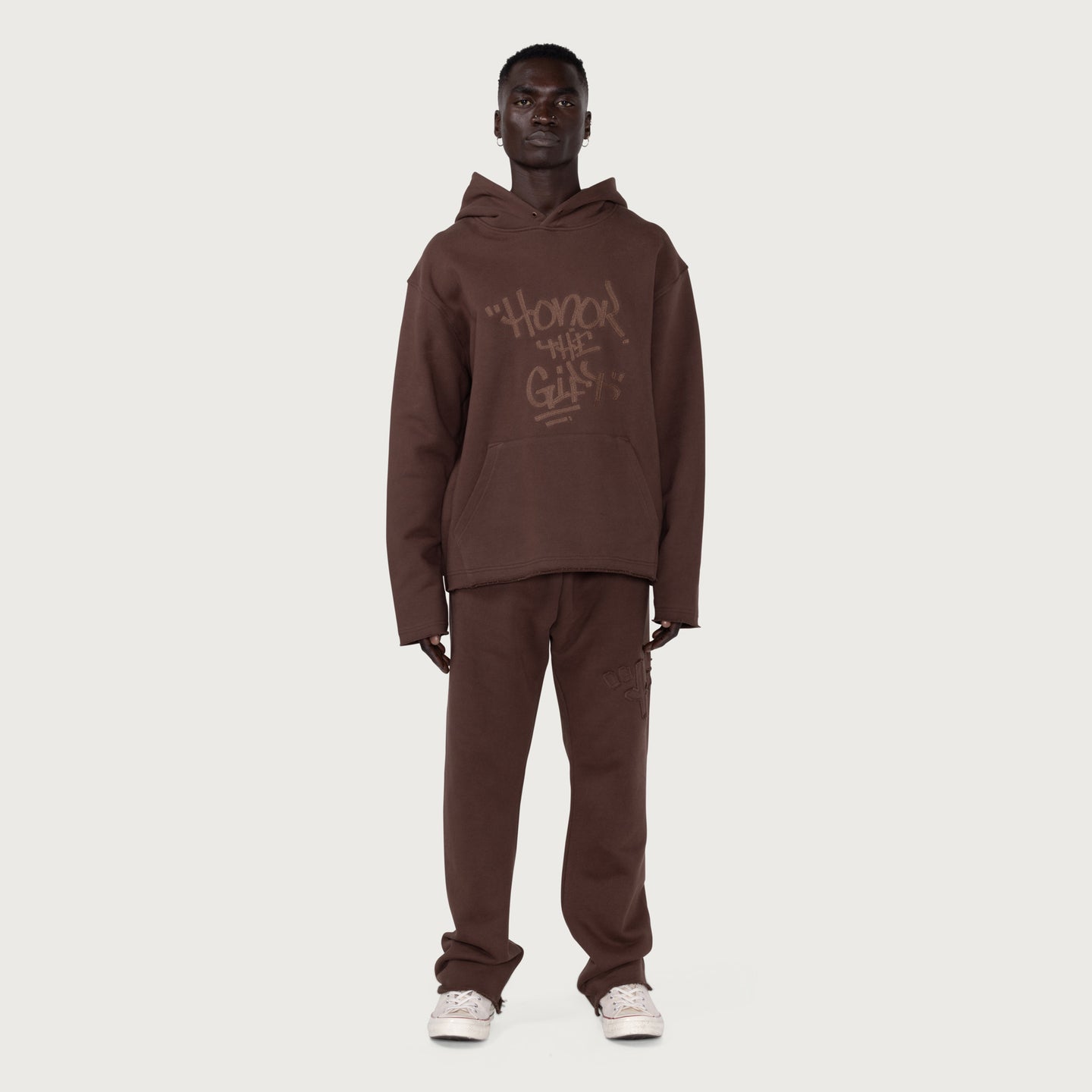 Script Embroidered Hoodie - Brown