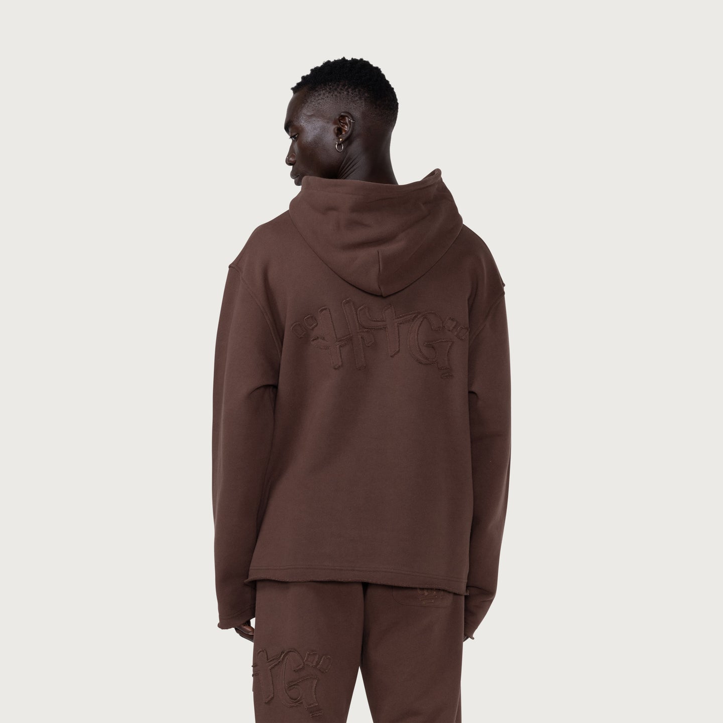 Script Embroidered Hoodie - Brown