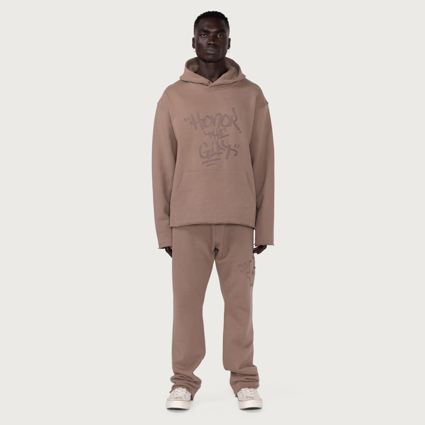 Script Embroidered Hoodie - Lt. Brown