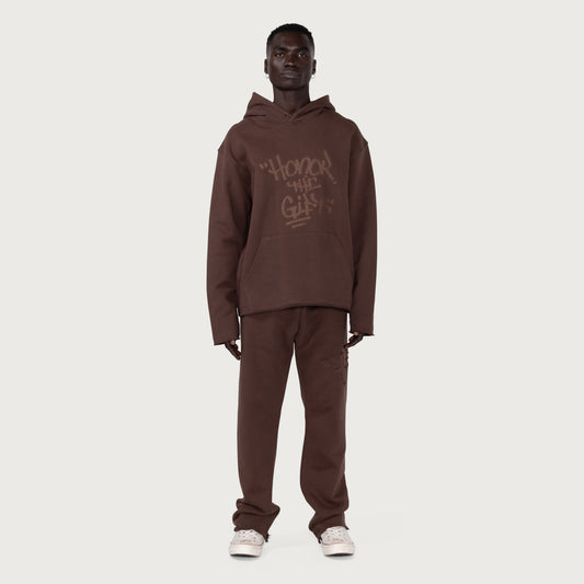 Script Embroidered Sweats - Brown