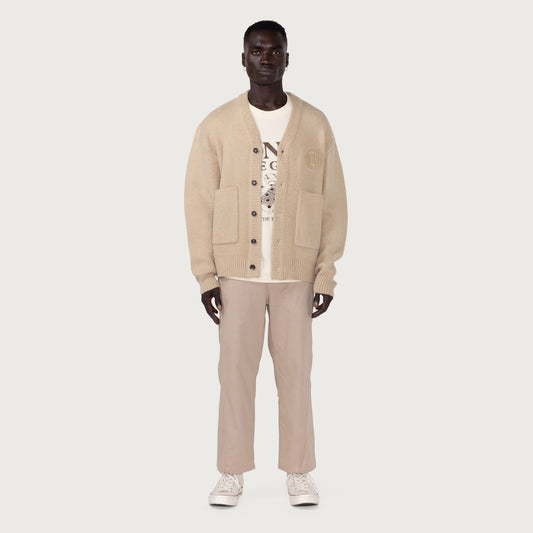Stamped Patch Cardigan - Tan